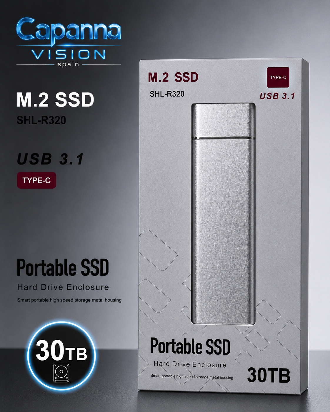 SSD Externo Portátil USB 3.0 – 1TB a 30TB | Disco Duro Compacto de Alta Velocidad