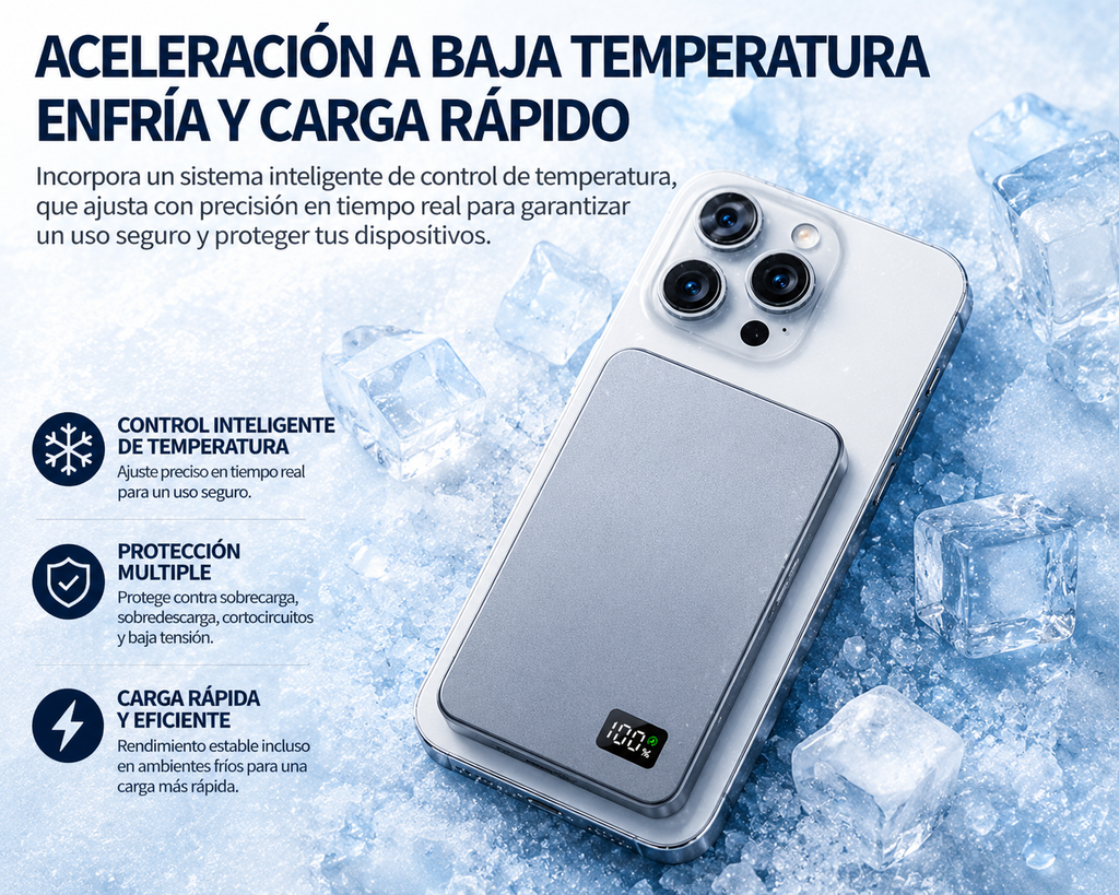 Batería Externa Magnética Ultra Slim 10.000 mAh con Carga Inalámbrica y USB-C