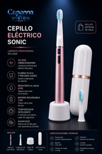Cepillo de Dientes Eléctrico Sónico Recargable – 32000 Vibraciones, IPX6, con Estuche de Viaje